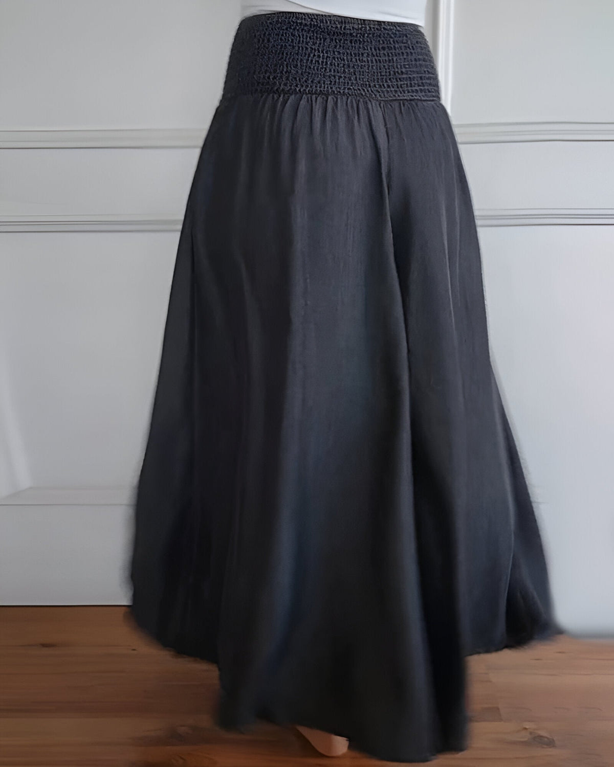 Smocked High Waist Wide Leg Denim Pants 7