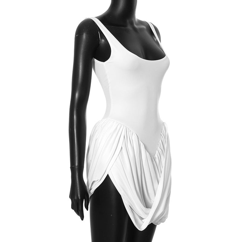 Scoop-Neck Sleeveless Draped Bubble-Hem Mini Dress 8