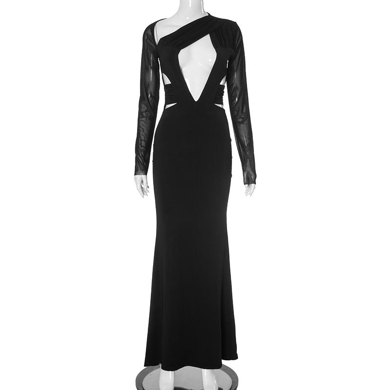 One Shoulder Ruched High Slit Bodycon Maxi Gown 8