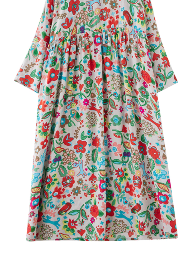 Chic Bohemian Long-sleeved floral Smock Dress - Fashionpara