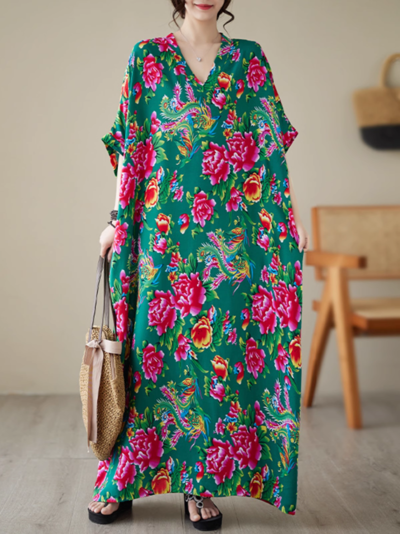 Elegance Cool Flower Kaftan Dress - Fashionpara
