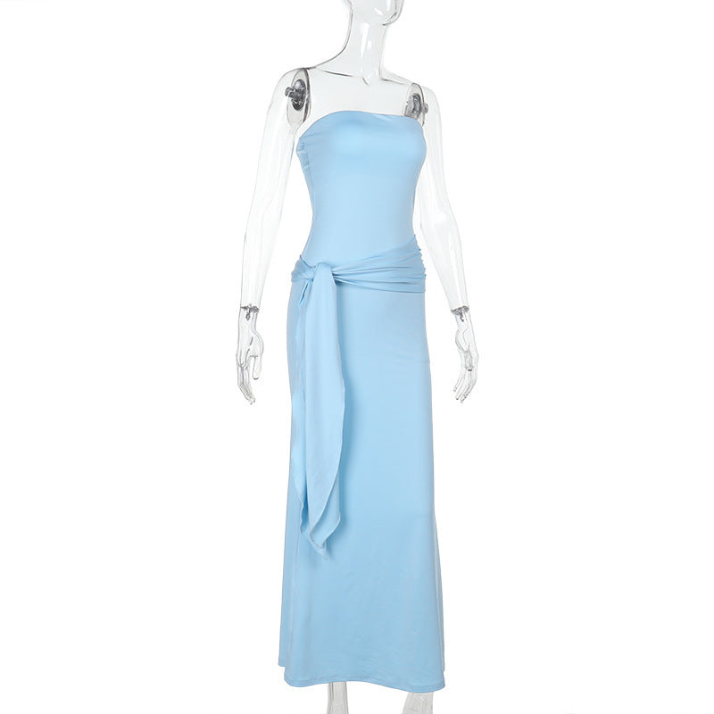 Strapless Ruched Sash-Detail Mermaid Maxi Dress 8