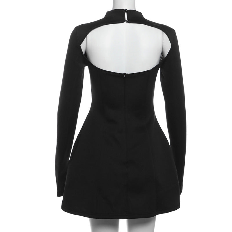 High-Neck Flared-Sleeve Fit-and-Flare Mini Dress 8