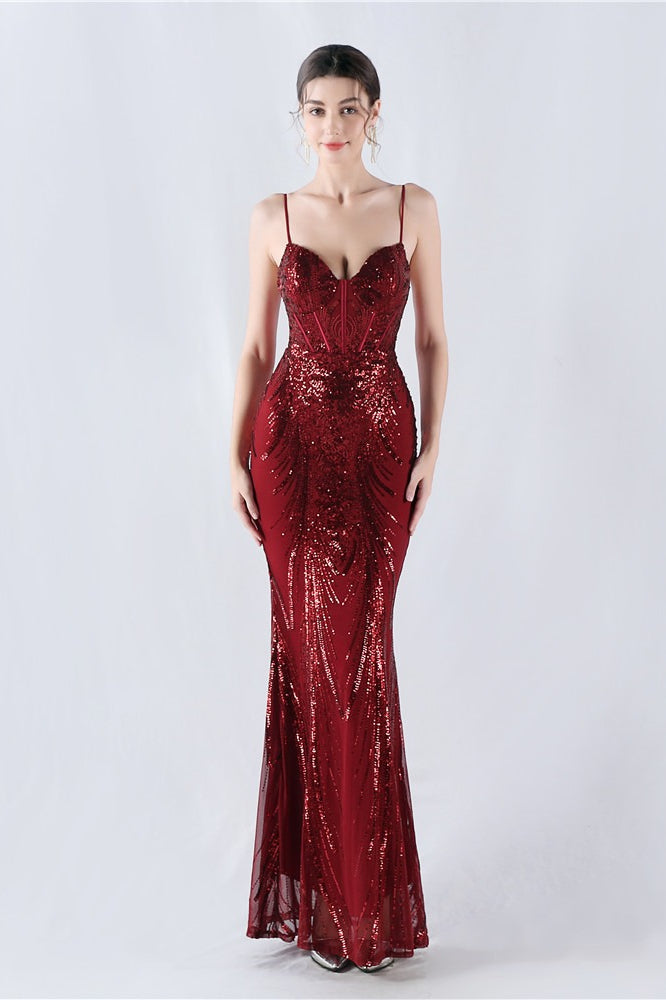 Sequin Spaghetti Strap Sweetheart Mermaid Formal Gown - View 15