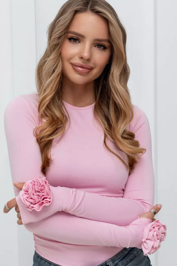 3D Floral Slim-Fit Long Sleeve Blouse