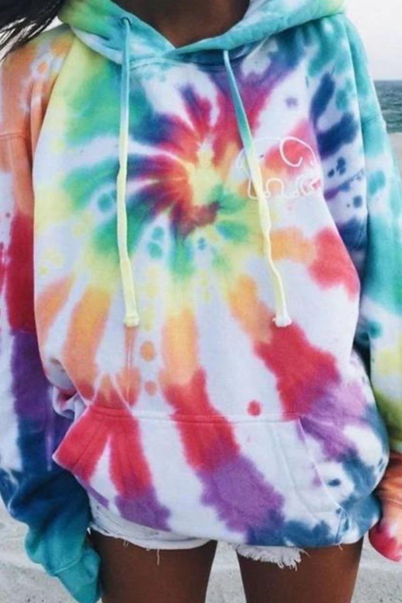 Elephant Tie-dye Print Multicolor Hoodie  Fashionpara