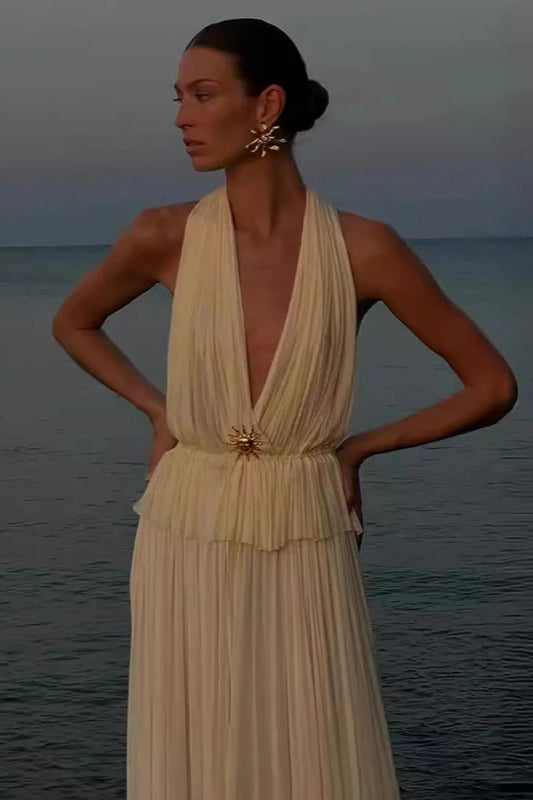 Pleated Halter Top Boho Dress 12