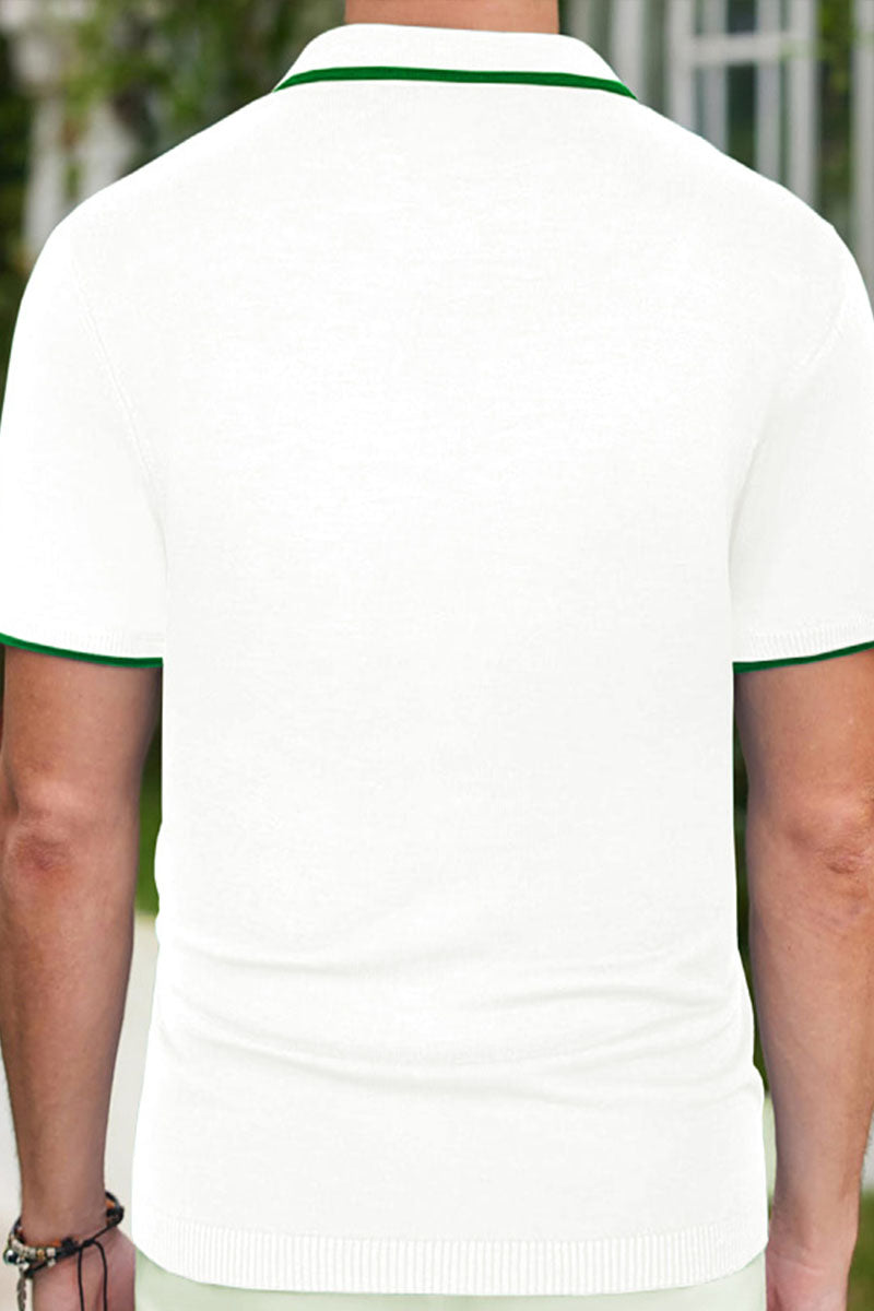 Uniqshe Men's Color Block Short Sleeve Polo Cardigan