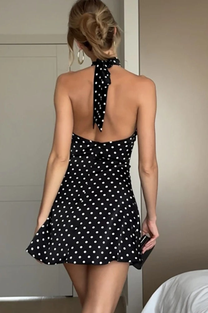 Backless Polka Dot Mini Dress - Fashionpara