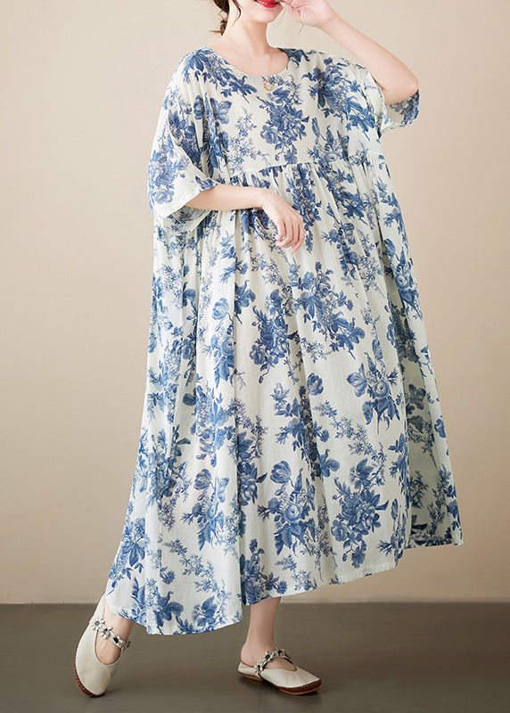 Floral Print Round Neck Short Sleeve A-Line Midi Dress - View 4