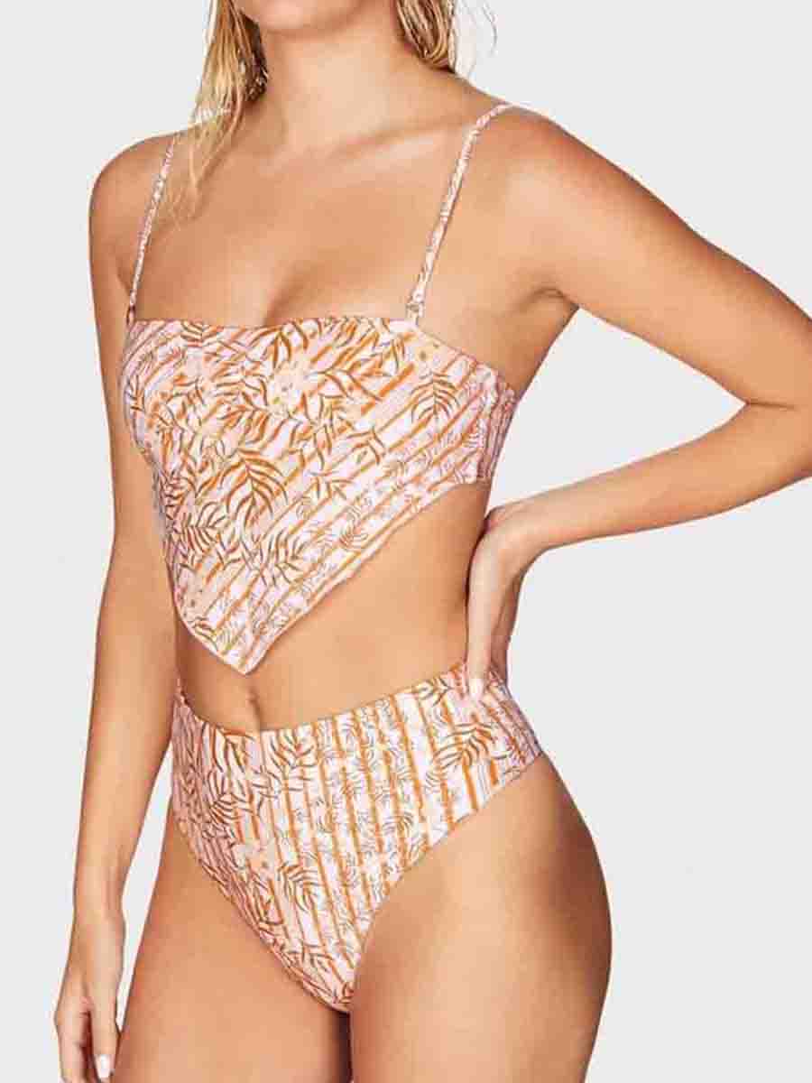 Hawaiian Print Handkerchief Bandeau Two Pieces Swimsuit - Fashionpara