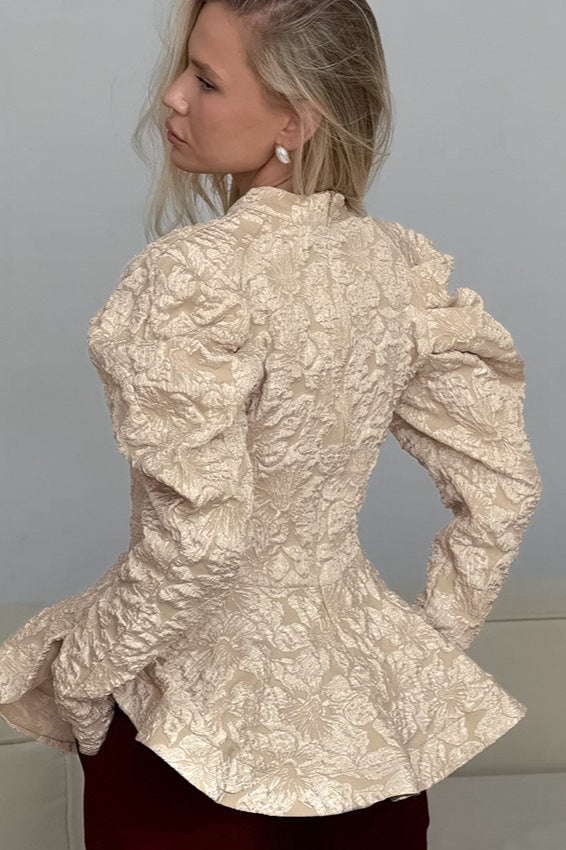 Textured Puff Sleeve Peplum Top