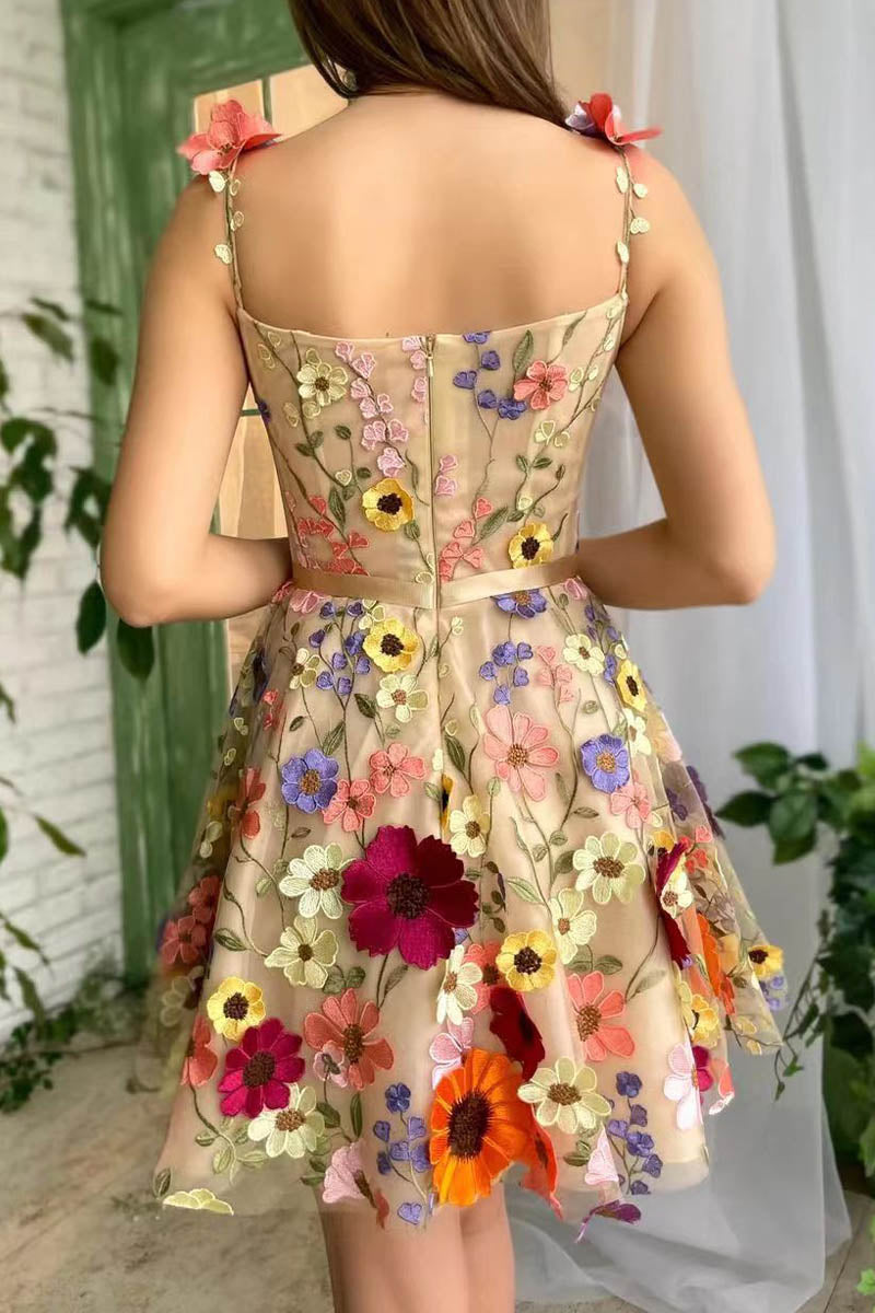 3D Flower Embroidered Suspender Dress - Fashionpara
