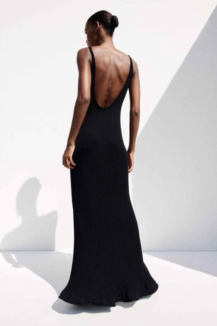 Ribbed Knit Scoop Neck Sleeveless Cut-Out Maxi Dress
