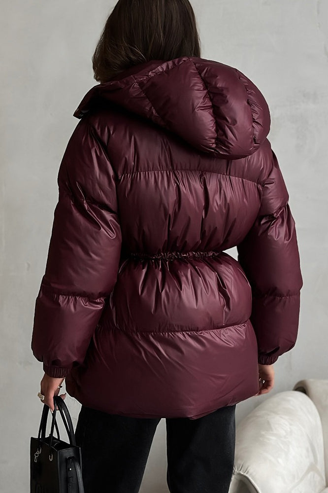 Drawstring Hooded Puffer Coat - Fashionpara