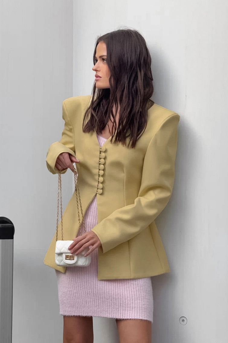 Slim Fit V Neck Blazer Coat - Fashionpara