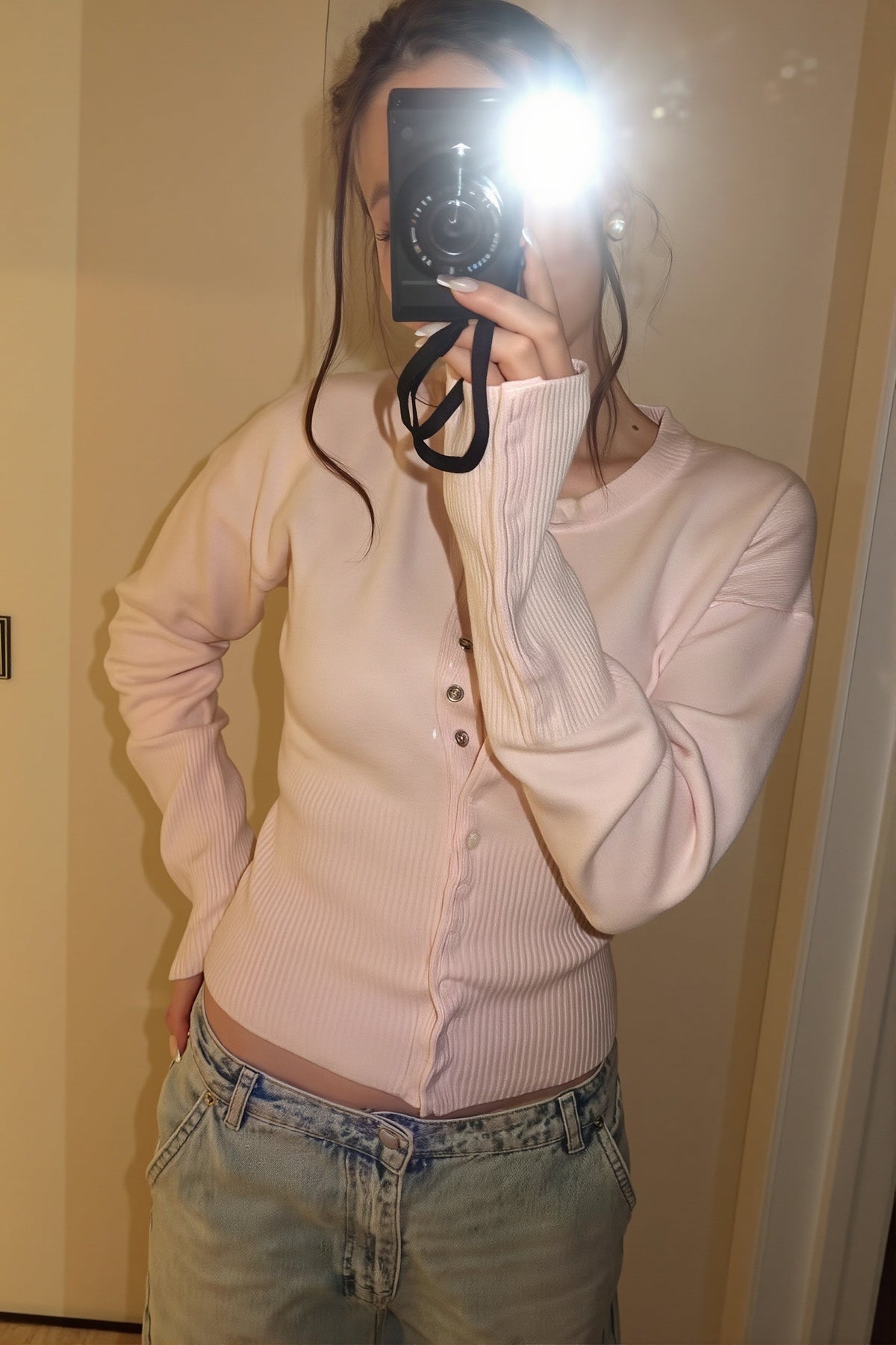 Ribbed Round Neck Fitted Waist Cardigan 3