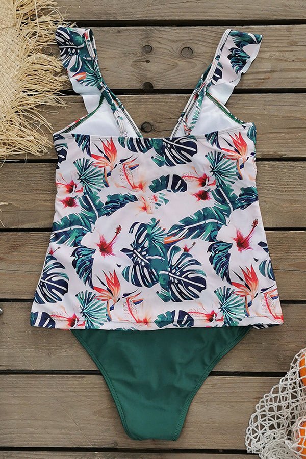 Printed High Waist Ruffle Tankini - Fashionpara