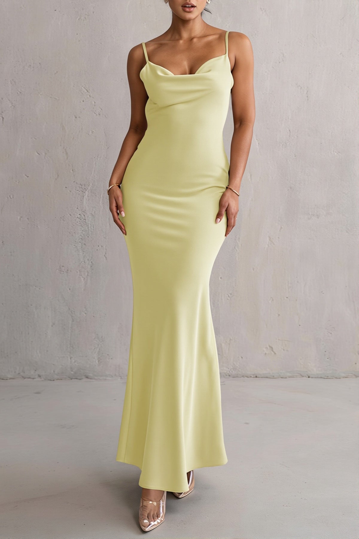 Satin Backless Floral Strap Draped Maxi Gown