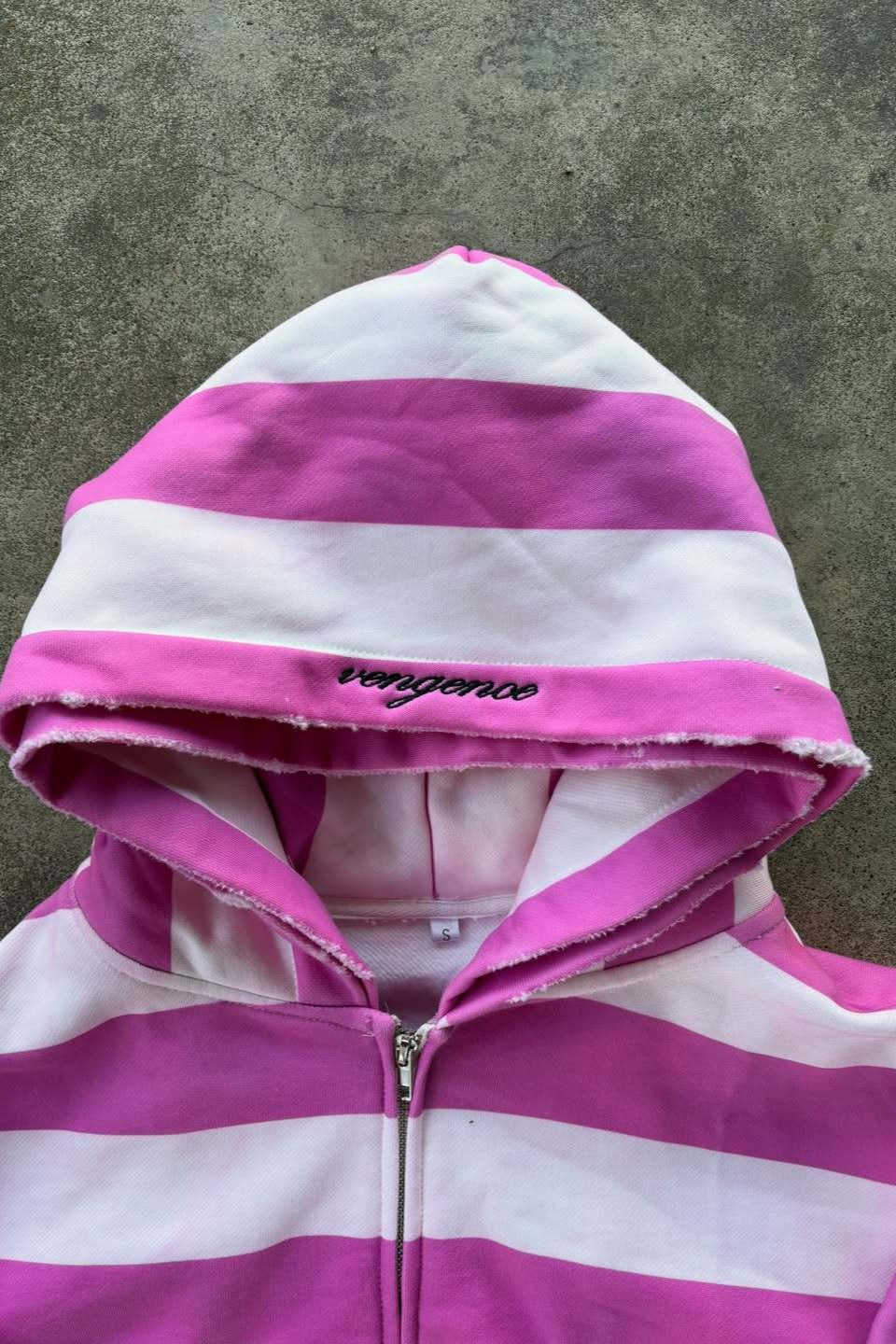 Contrast Stripe Zip Front Cropped Hoodie