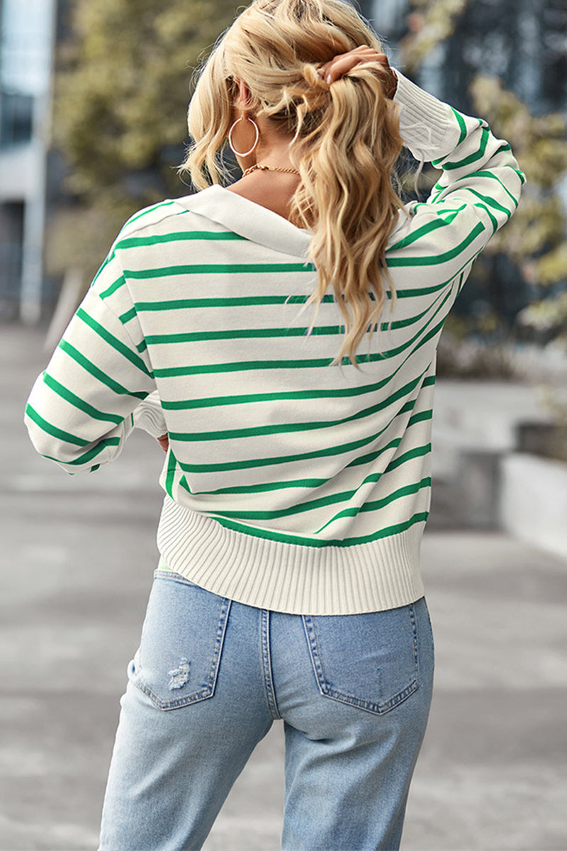 Uniqshe Classic Polo Collar Striped Sweater for Timeless Style