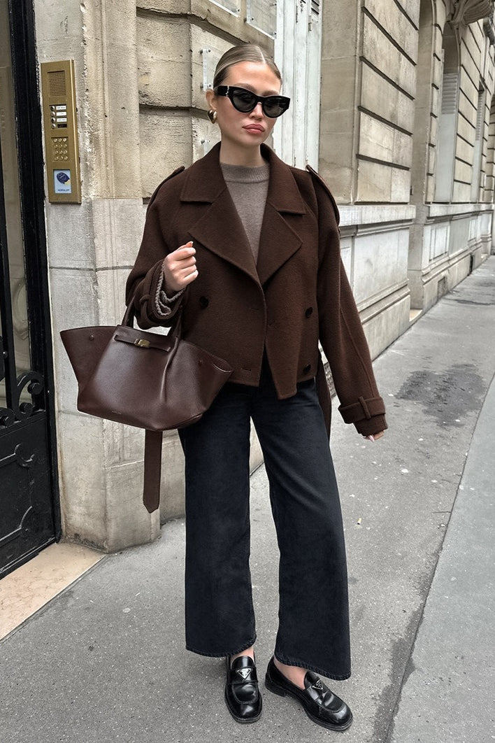 Double Breasted Belted Wool Blend Jacket