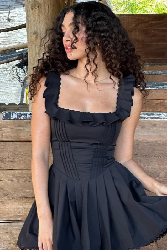 Square Neck Corset Pleated Fit & Flare Mini Dress