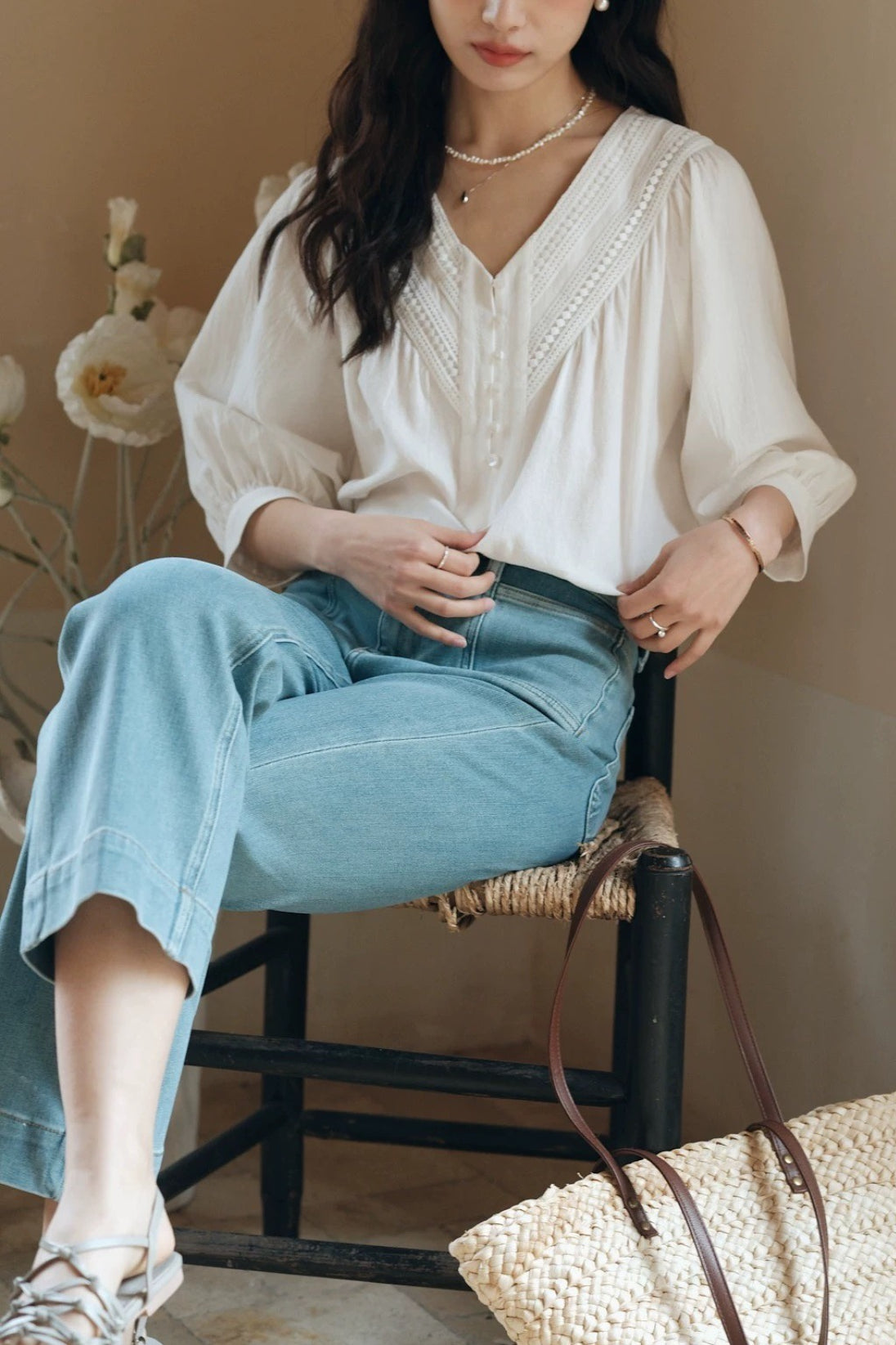 Relaxed Lace Trim Blouse