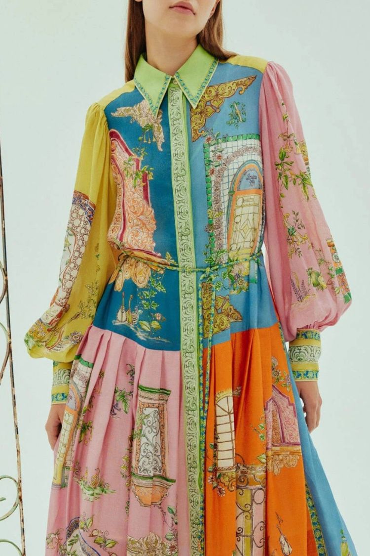 Exquisite Garden Print Button-Down Midi Dress - Fashionpara