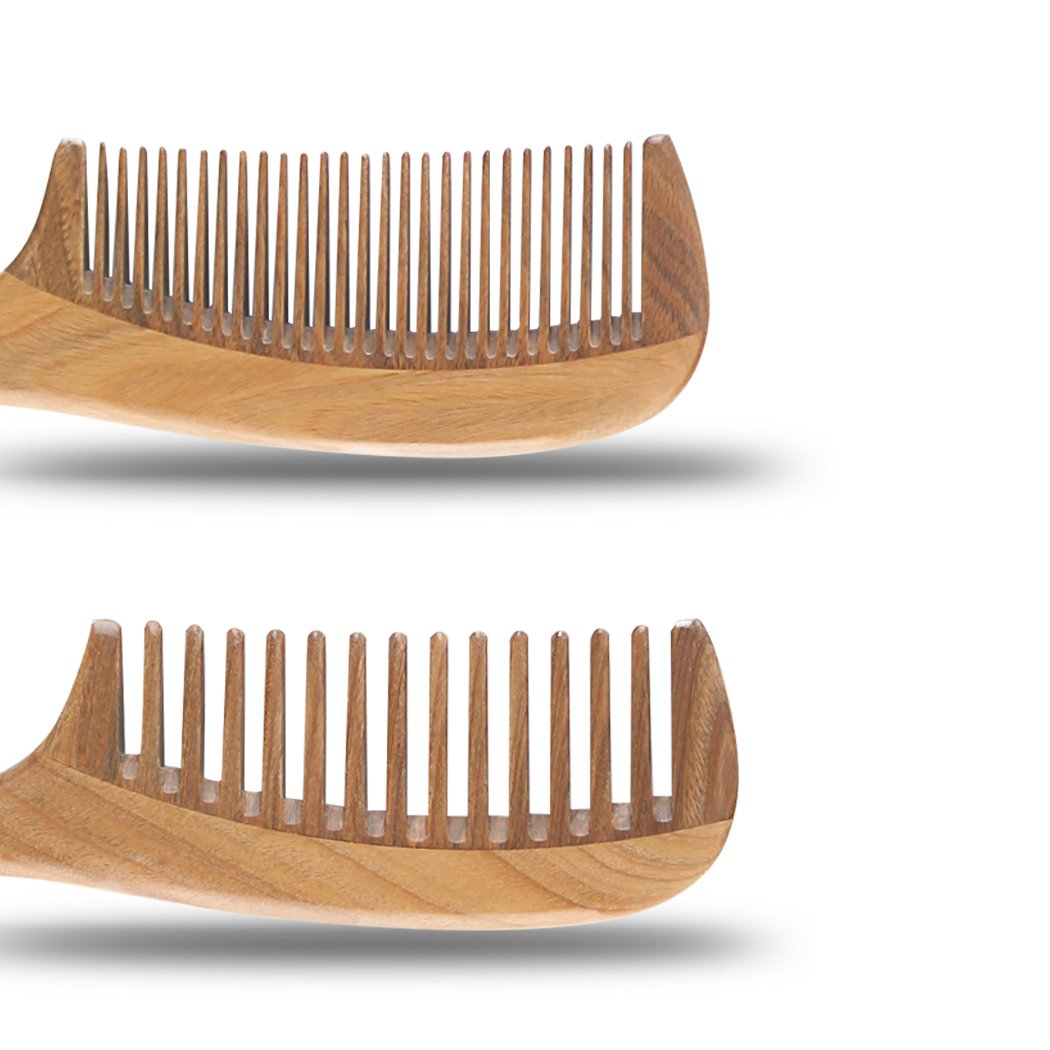 Natural Wooden Wide & Fine Tooth Comb Set
