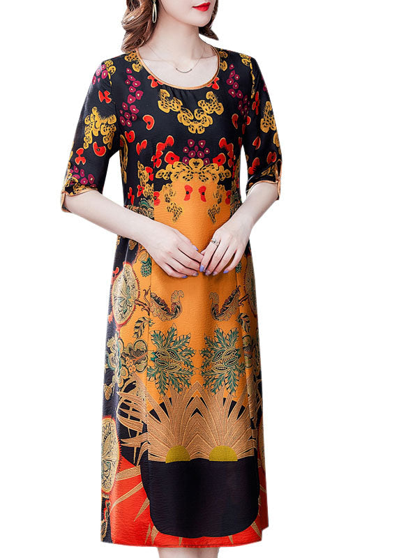Ethnic Graphic Print Round Neck Elbow Sleeve Midi Shift Dress - View 4