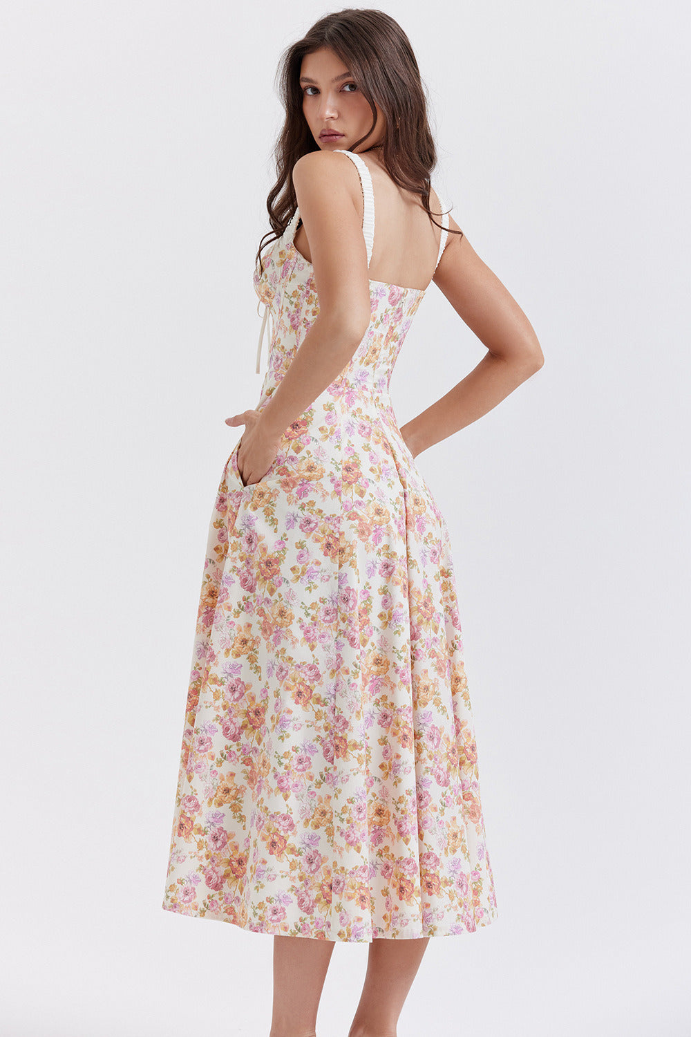 Floral Print Sweetheart Corset Slit Midi Dress 8