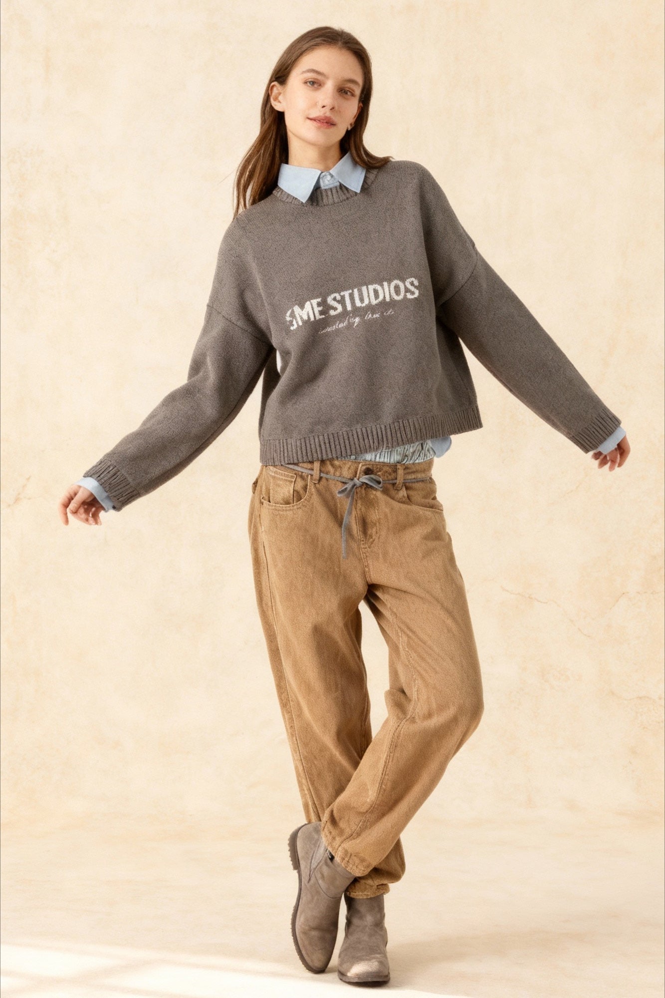 Embroidery Knit Slouchy Pullover Blouse