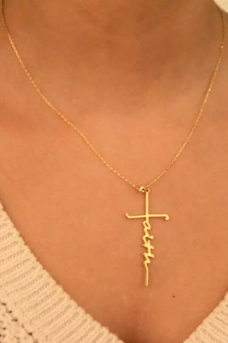 Faith Cross Alloy Pendant Necklace - Fashionpara
