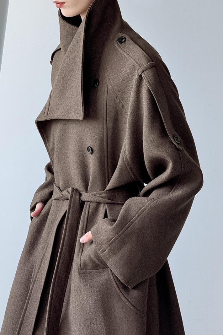 Tall Fit Double Breasted Long Chic Elegant Overcoat - Fashionpara