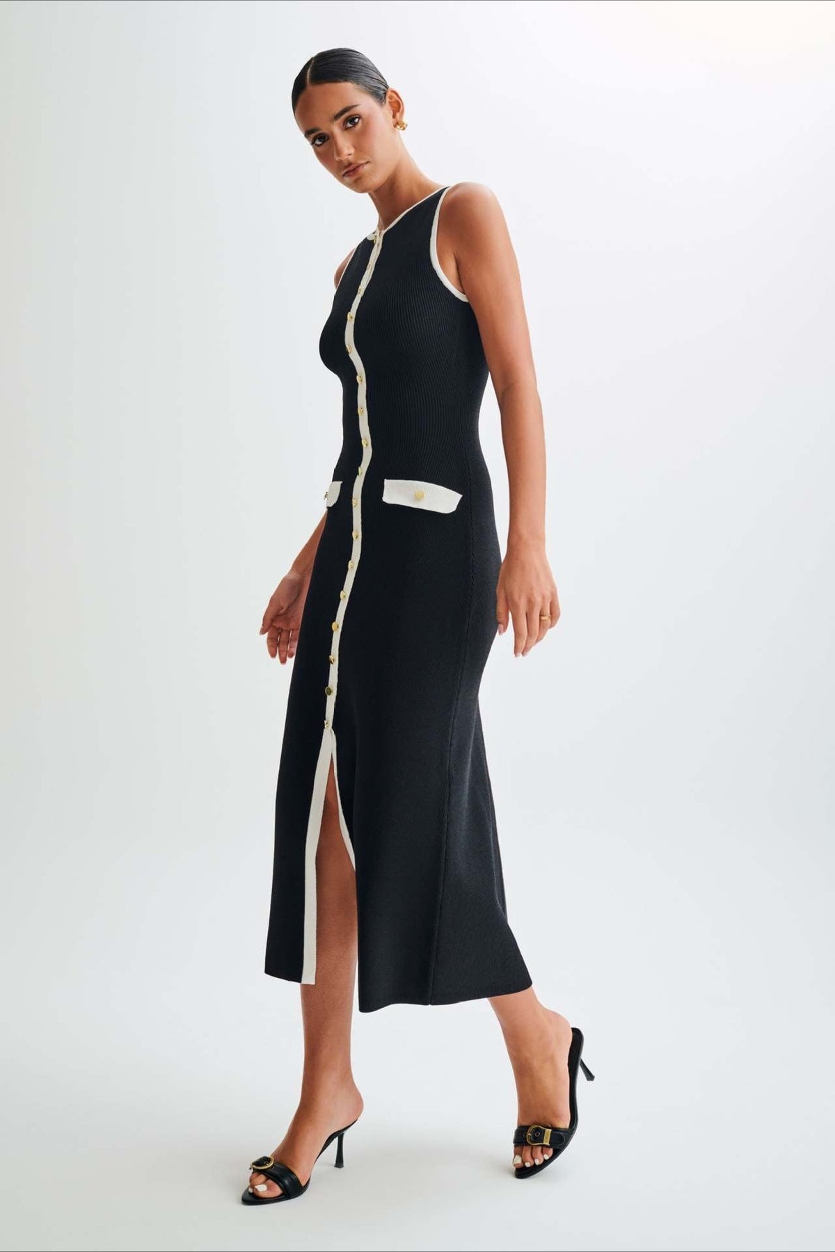 Knit Sleeveless Button Midi Dress