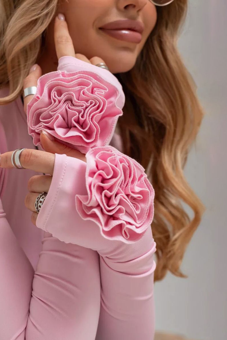 3D Floral Slim-Fit Long Sleeve Blouse