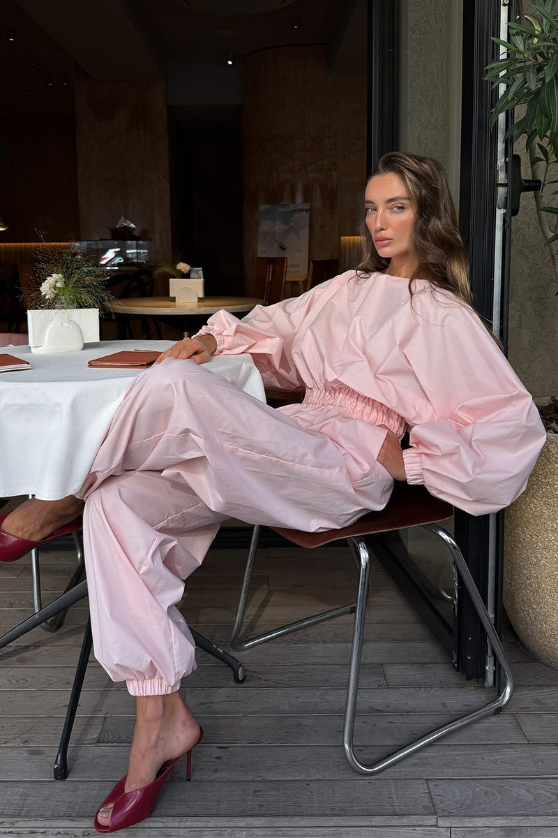 Balloon Sleeve Backless Wide Leg Jumpsuit
