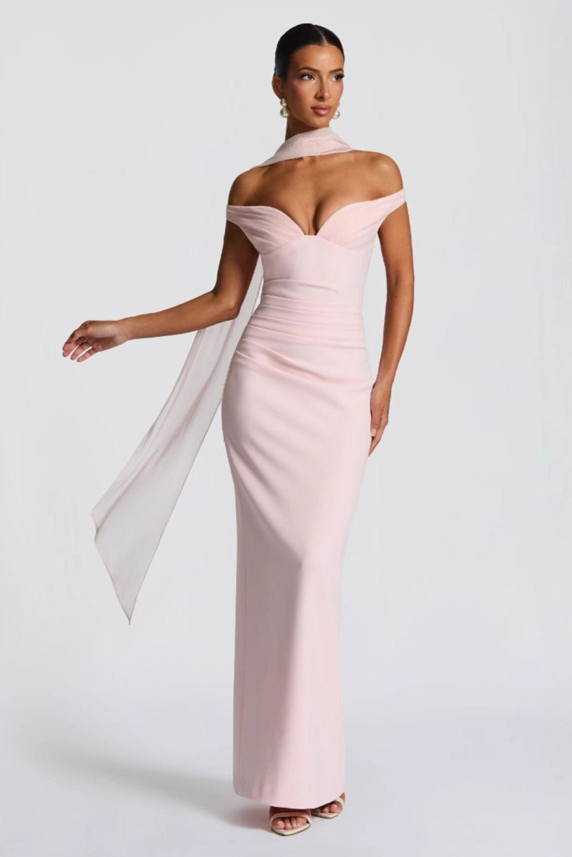 Off Shoulder Sweetheart Ruched Bodycon Mermaid Maxi Gown