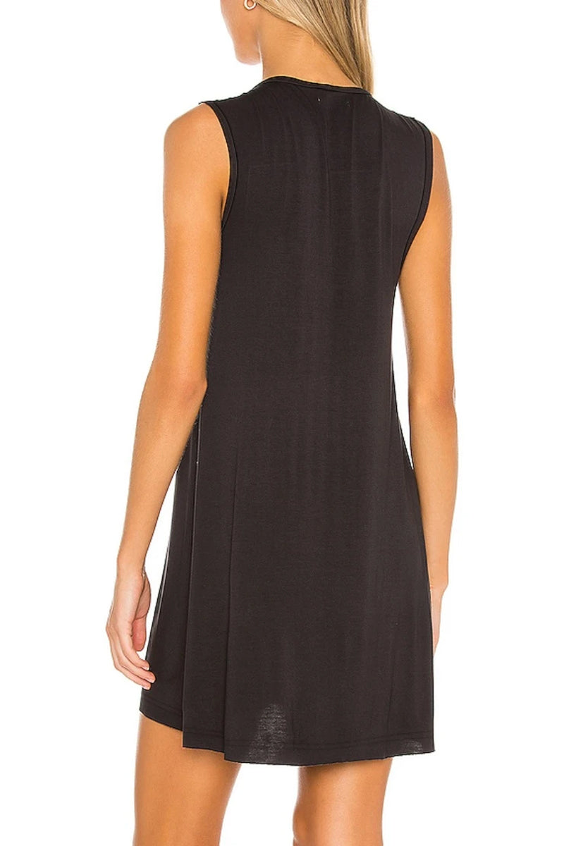 O Neck Casual Stylish Loose Print Black Mini Dress Fashionpara