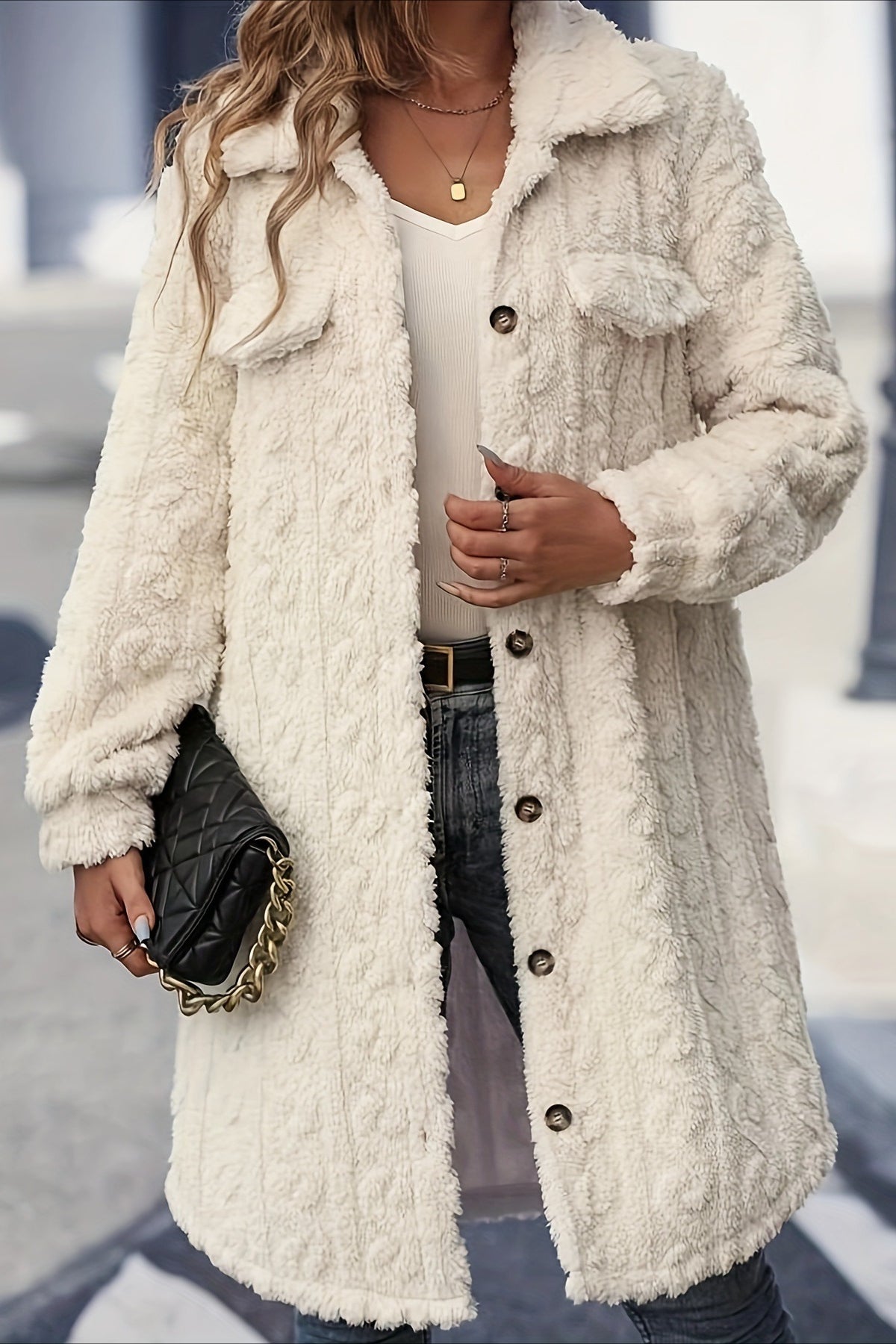 Double Face Plush Lapel Button Overcoat