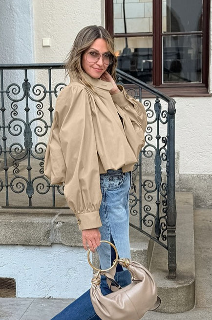 Gathered Shoulder Balloon Sleeve Jacket