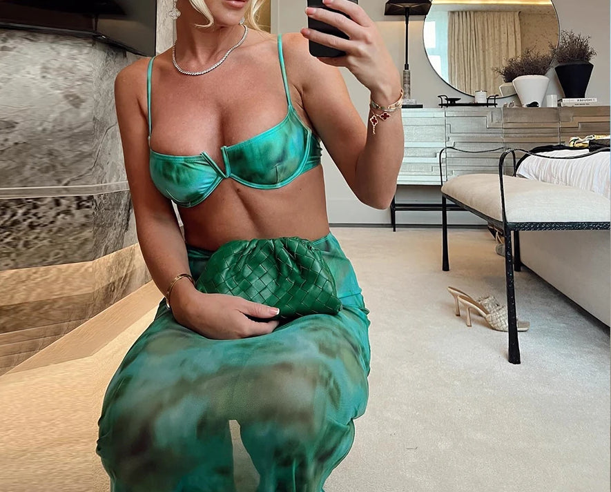 Tie-dye Brazilian Bandeau Sexy Three Piece Swim Sets - Fashionpara