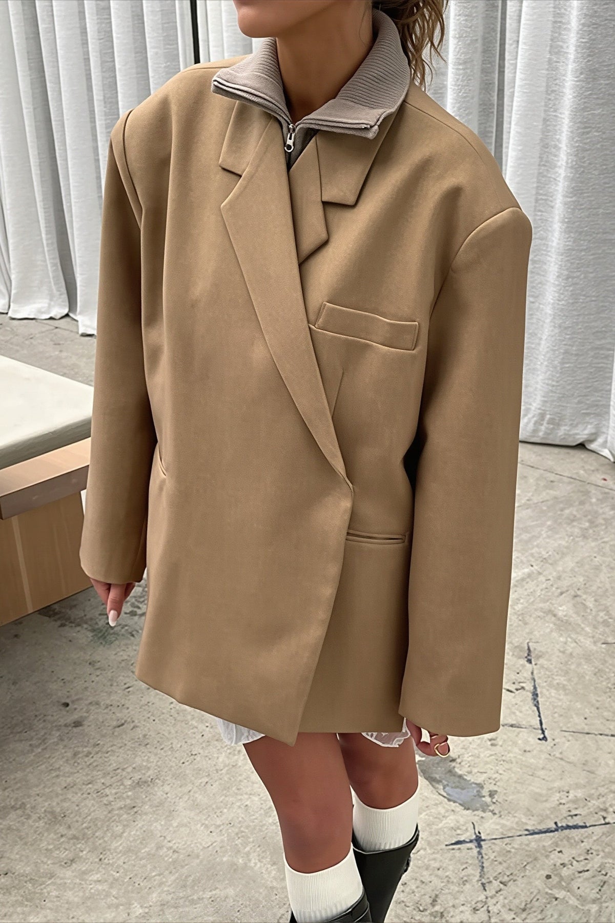 Double Breasted Side Slit Relaxed Longline Coat
