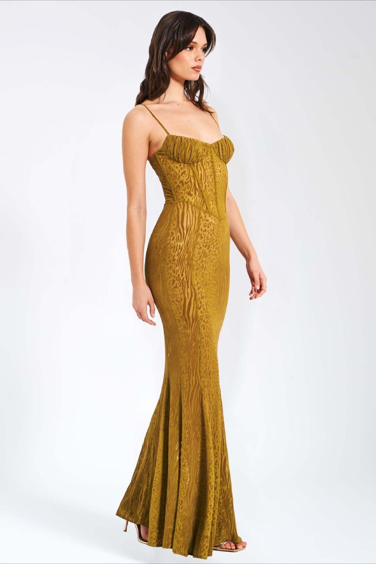 Leopard Print Bustier Corset Fishtail Maxi Gown 5