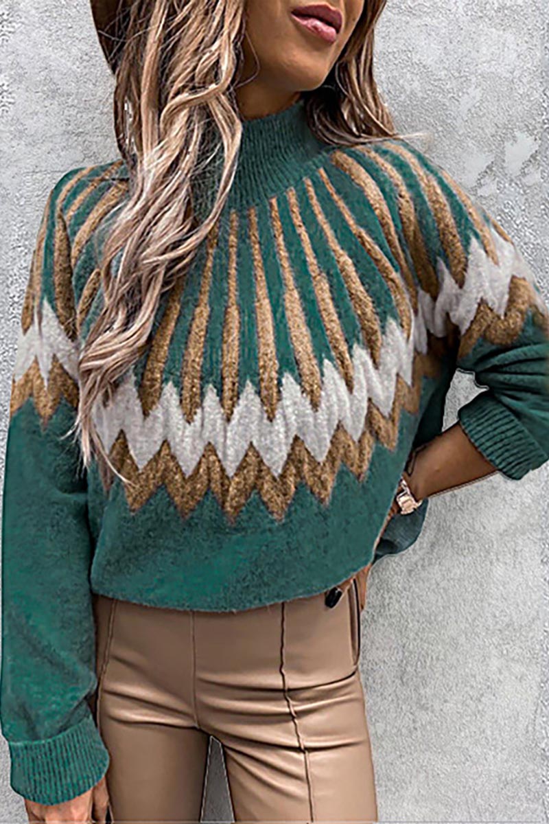 Turtleneck Geometric Print Sweater  Fashionpara