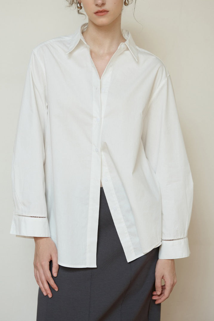 Long Sleeve Cotton Lapel Collar Blouse