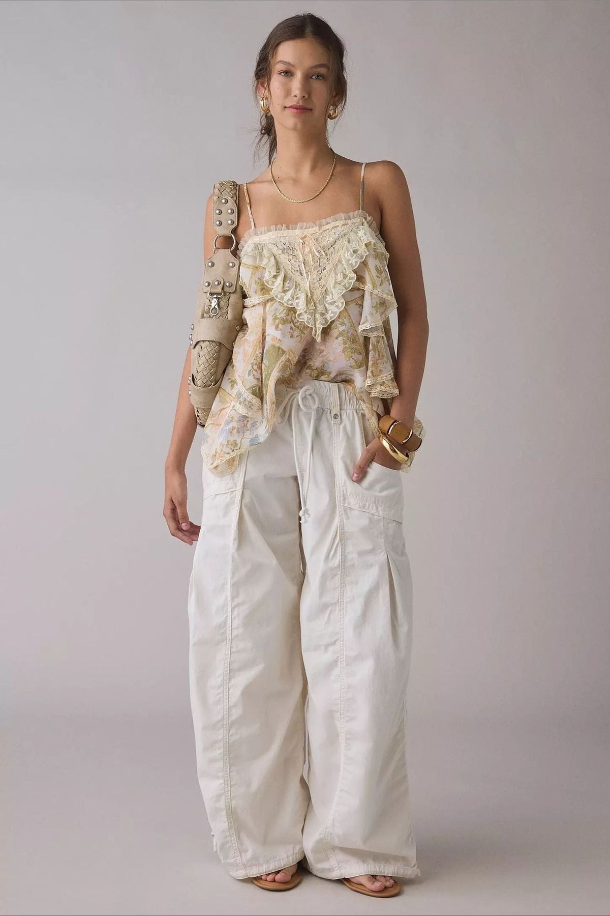 Drawstring Cargo Wide Leg Pants