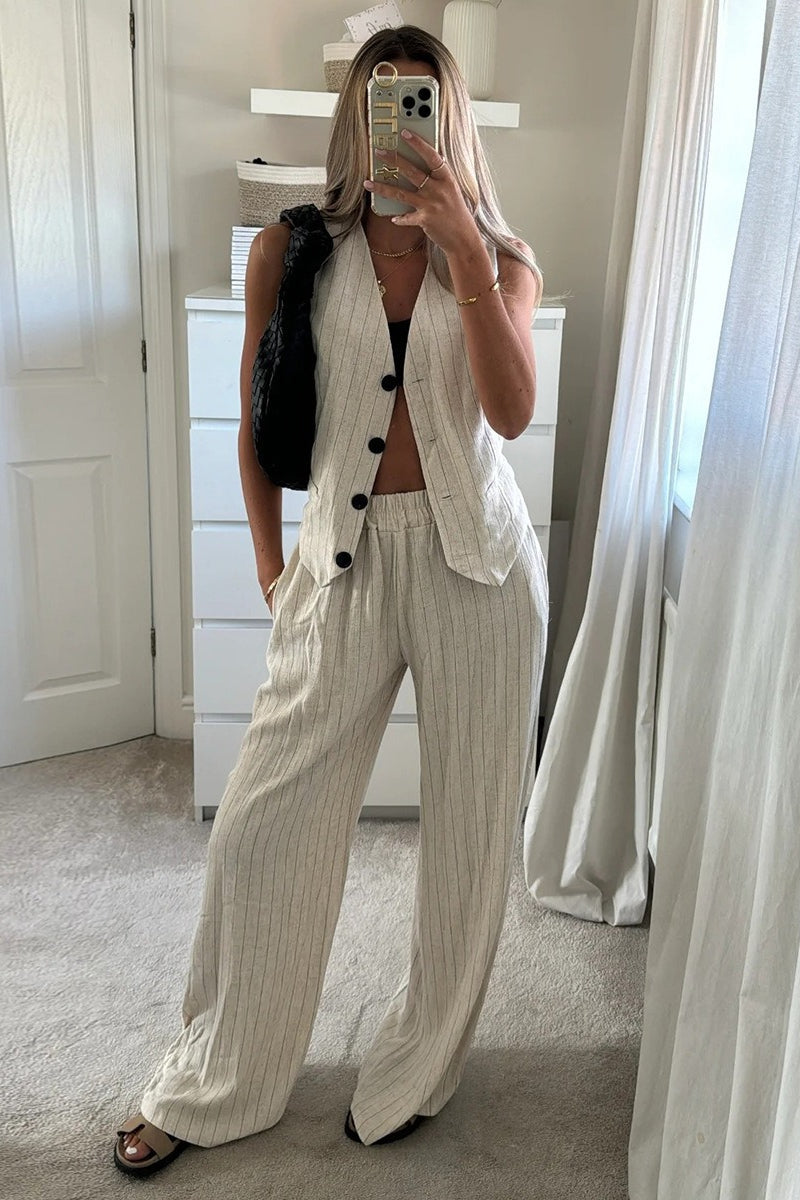 Striped Tailored Vest Straight Pants Set
