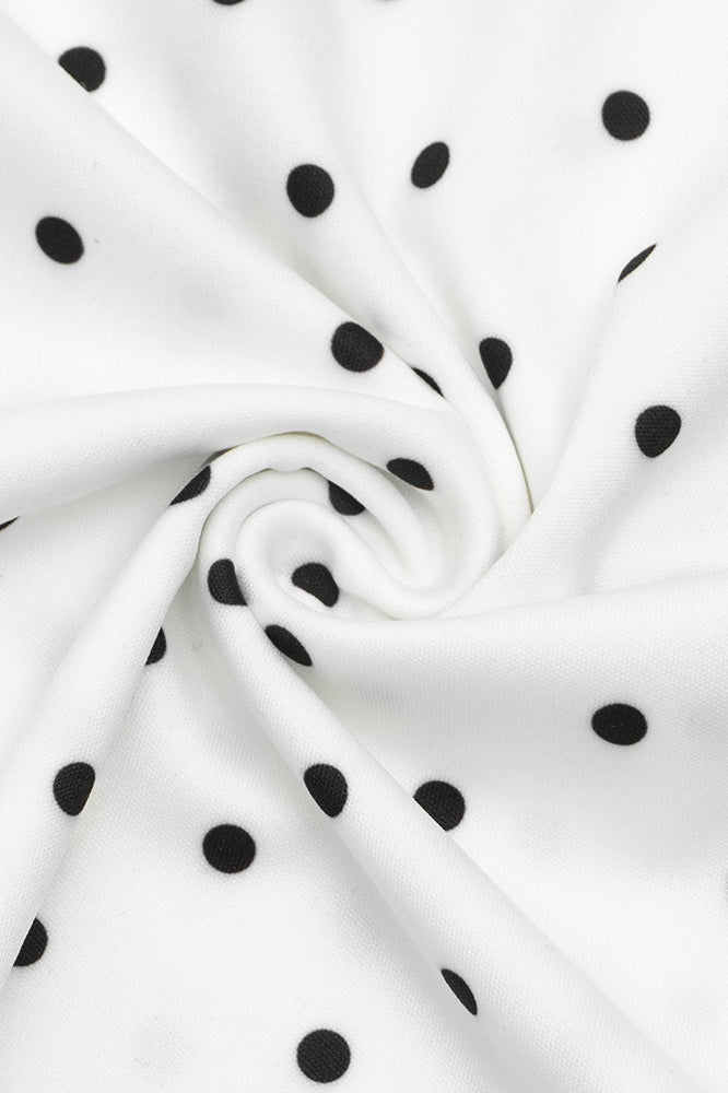 Polka Dot High Neck Cap Sleeve Ruched Maxi Dress